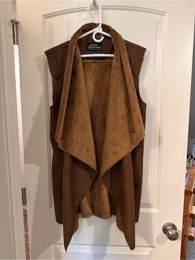 Montanaco Brown Faux-Suede Draped Open Vest